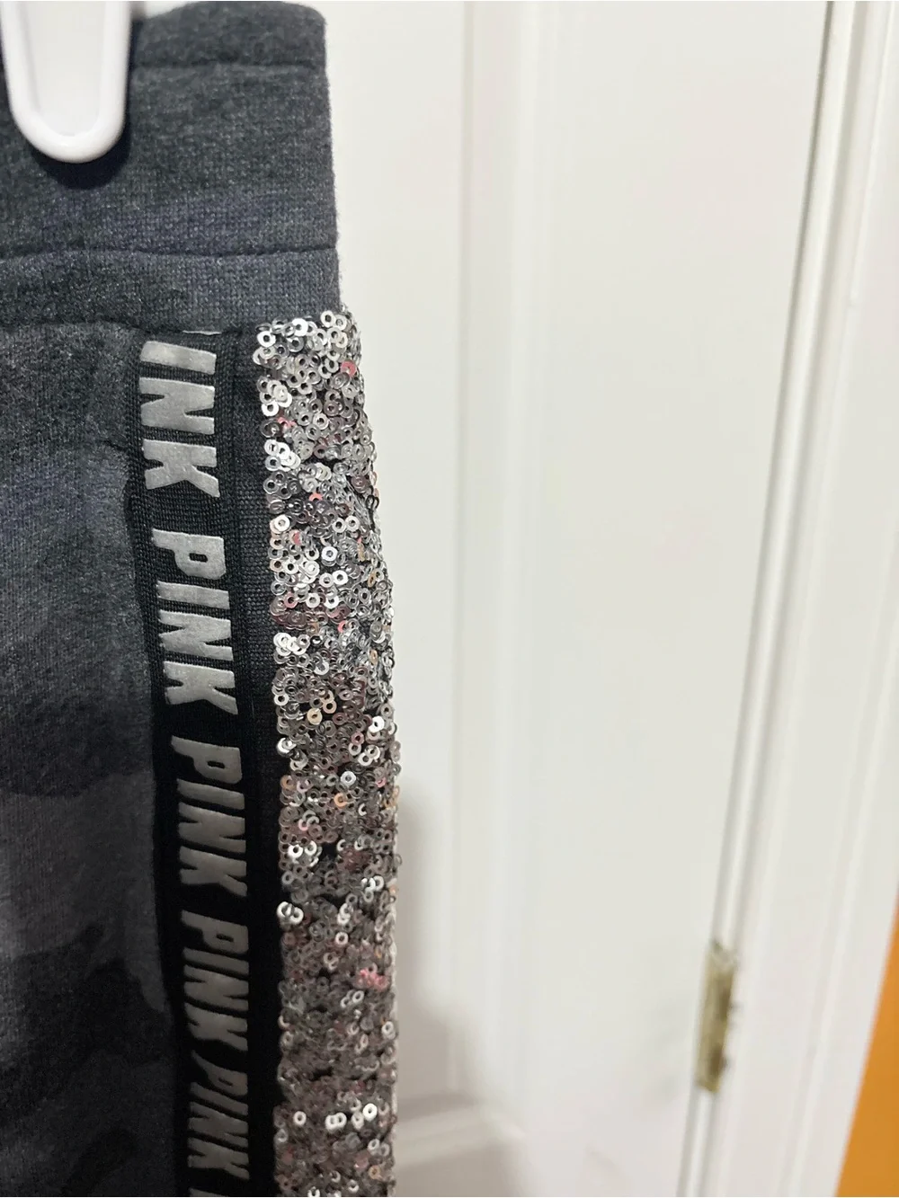 Rare Victoria’s Secret PINK Gray Camo Zip Hoodie & Joggers with Sequin Stripe
